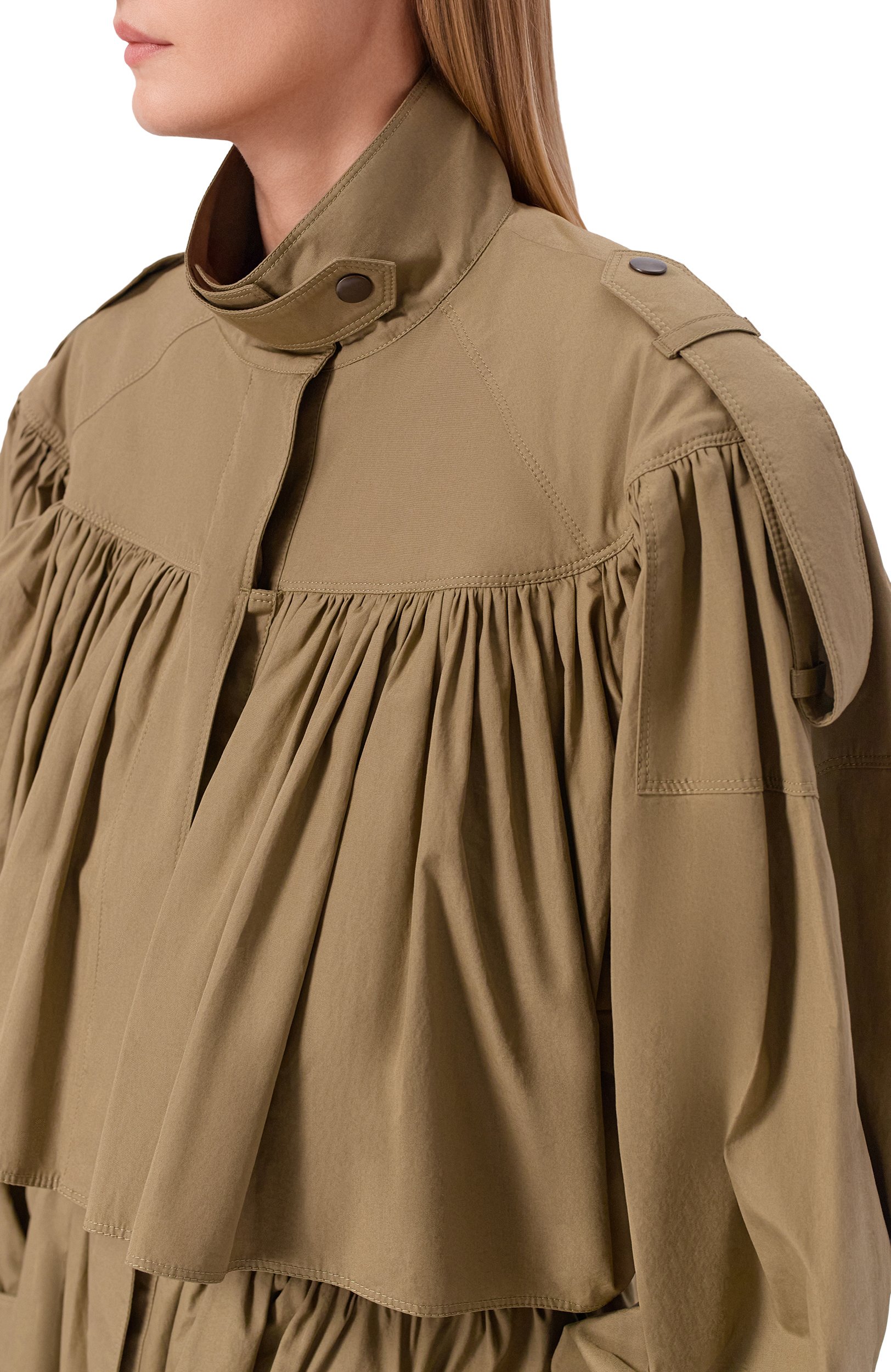 Хлопковый плащ CHLOÉ хаки цвета по цене 398500 руб., арт. CH26UMA05144, фото 5 Хлопковый плащ CHLOÉ, арт. CH26UMA05144, фото 5