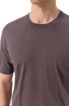 Мужской хлопковый джемпер BRUNELLO CUCINELLI коричневого цвета, арт. M29805200 | Фото 5 (Рукава: Короткие; Материал внешний: Хлопок; Длина (для топов): Стандартные; Вырез: Круглый; Принт: Без принта; Мужское Кросс-КТ: Джемперы; Стили: Кэжуэл)