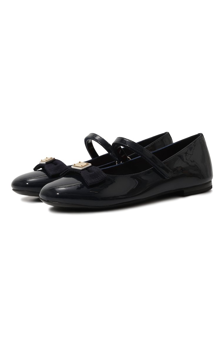 Детские кожаные балетки DOLCE & GABBANA темно-синего цвета, арт. D11193/A5291/37-39 | Фото 1 (Материал внутренний: Натуральная кожа; Нос: Не проставлено; Материал внешний: Натуральная кожа)