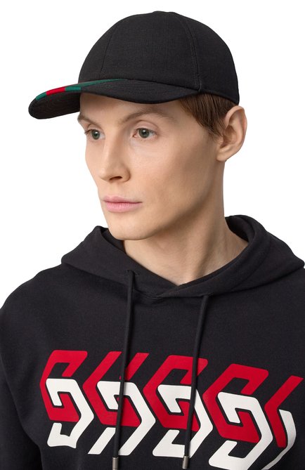 Мужская шерстяная бейсболка GUCCI черного цвета, арт. 797225/4HBBS | Фото 2 (Материал сплава: Проставлено; Материал: Текстиль, Шерсть; Нос: Не проставлено)