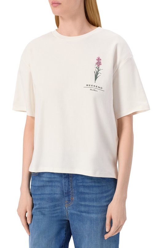 Хлопковая футболка Weekend Max Mara LECC0 Кремовый  LECC0 Фото 3