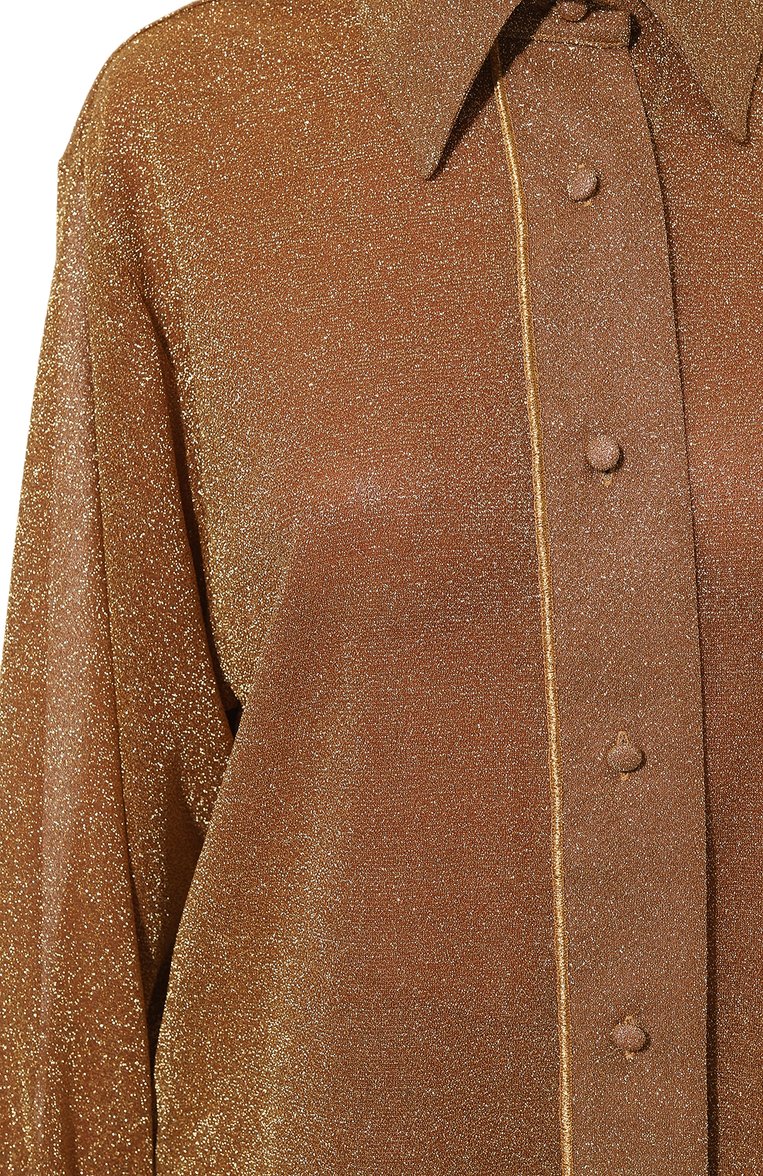 Женская рубашка OSEREE золотого цвета, арт. LSF202/LUREX/SABBIA | Фото 5 (Материал внешний: Металлизированное волокно, Синтетический материал; Драгоценные камни: Проставлено; Материал сплава: Проставлено; Рукава: Длинные; Длина (для топов): Удлиненные; Женское Кросс-КТ: Блуза-пляжная одежда, Рубашка-одежда; Принт: Без принта)