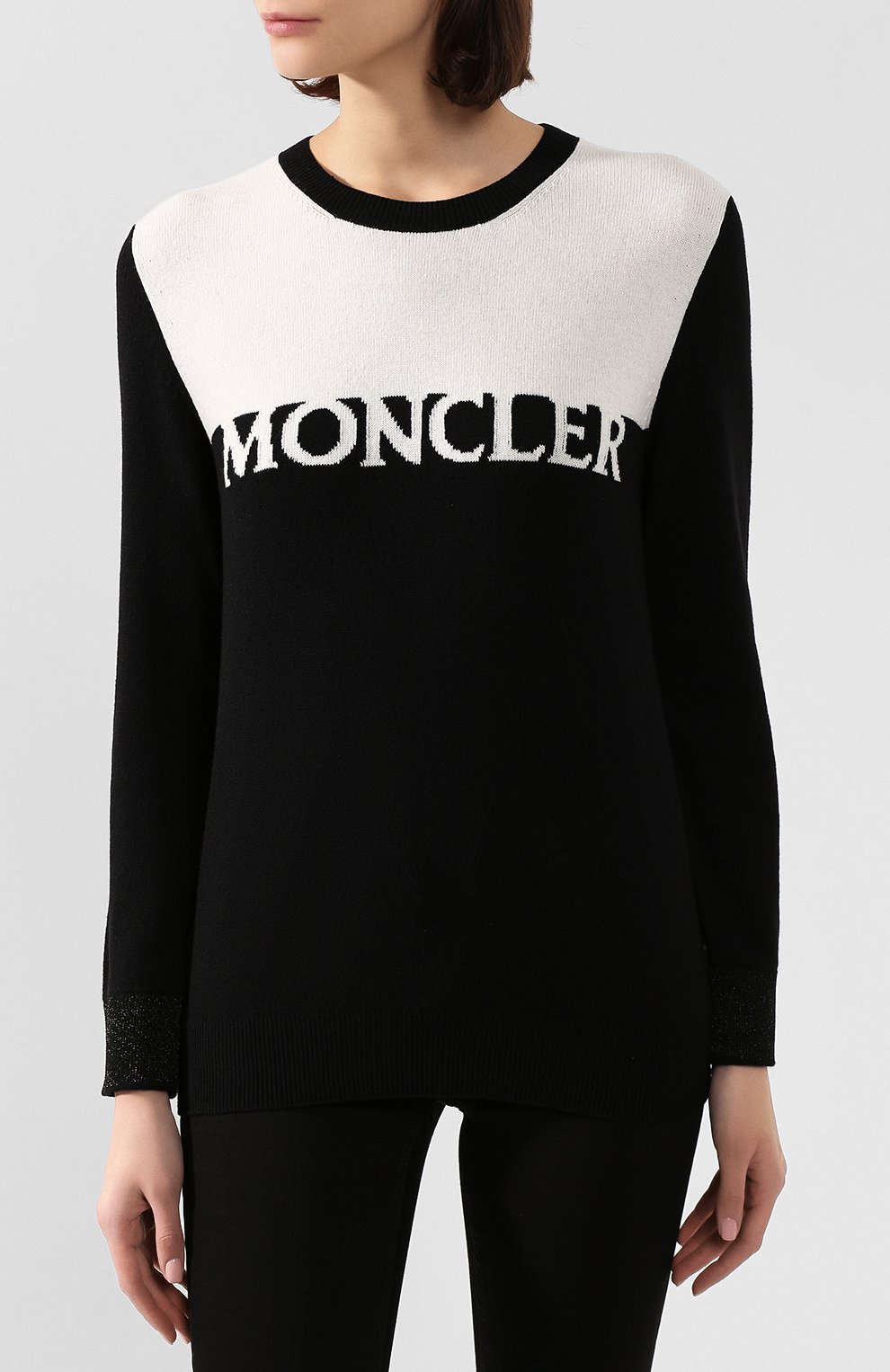 Пуловер из смеси шерсти и кашемира MONCLER черно-белого цвета по цене 49100 руб., арт. F1-093-9C702-00-A9315, фото 3 Пуловер из смеси шерсти и кашемира MONCLER, арт. F1-093-9C702-00-A9315, фото 3