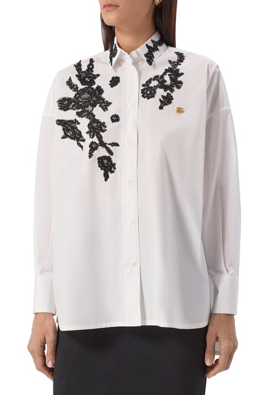 Хлопковая рубашка Dolce & Gabbana F5T39T/GDB80 Белый  F5T39T/GDB80 Фото 3