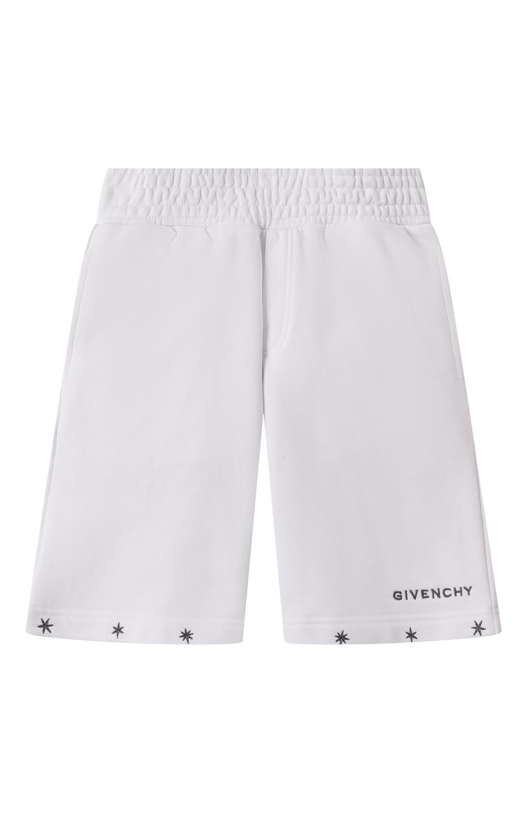 Детские хлопковые шорты GIVENCHY белого цвета, арт. H30710 | Фото 1 (Нос: Не проставле�но; Материал подклада: Хлопок; Случай: Повседневный; Мальчики Кросс-КТ: Шорты-спорт; Материал внешний: Хлопок; Ростовка одежда: 5 лет | 110 см, 13 - 15 лет | 158 см, 7 лет | 122 см, 9 лет | 134 см, 12 лет | 152 см)