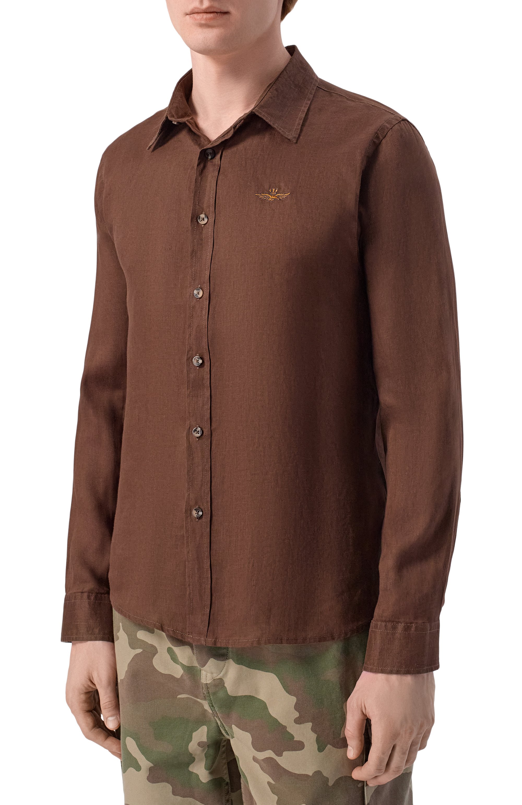 Льняная рубашка AERONAUTICA MILITARE коричневого цвета по цене 18050 руб., арт. CA1321UCT03089, фото 3 Льняная рубашка AERONAUTICA MILITARE, арт. CA1321UCT03089, фото 3