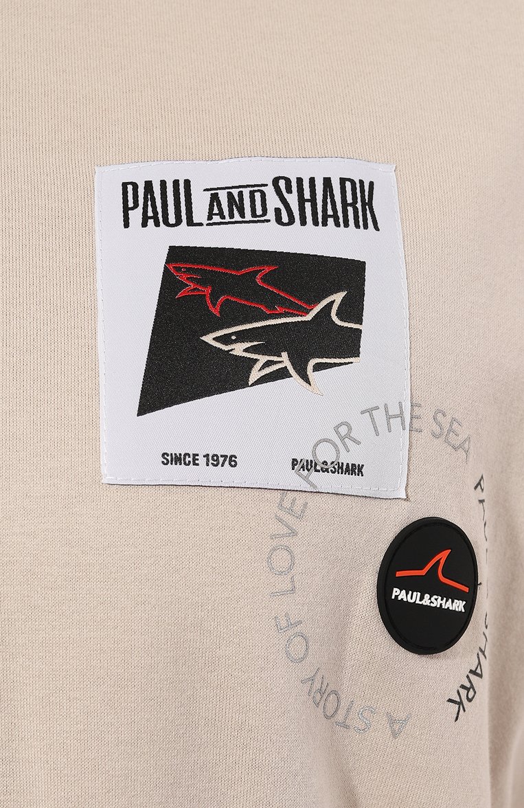 Мужская хлопковая футболка PAUL&SHARK бежевого цвета, арт. 24411117 | Фото 5 (Рукава: Короткие; Длина (для топов): Стандартные; Принт: С принтом; Материал сплава: Проставлено; Материал внешний: Хлопок; Драгоценные камни: Проставлено; Стили: Кэжуэл)