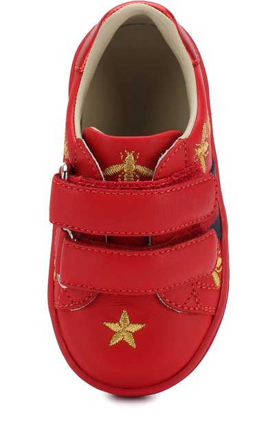 Кожаные кеды с застежками велькро и вышивкой GUCCI, арт. 504498/0II40, фото 4