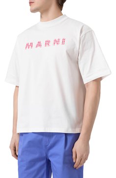 Мужская хлопковая футболка MARNI белого цвета, арт. HUMU0223GP/USCX52 | Фото 3 (Драгоценные камни: Проставлено; Материал сплава: Проставлено; Длина (для топов): Стандартные; Рукава: 3/4; Принт: С принтом; Стили: Кэжуэл; Материал внешний: Хлопок; Кросс-КТ: Джерси; Мужское Кросс-КТ: Футболка-одежда)