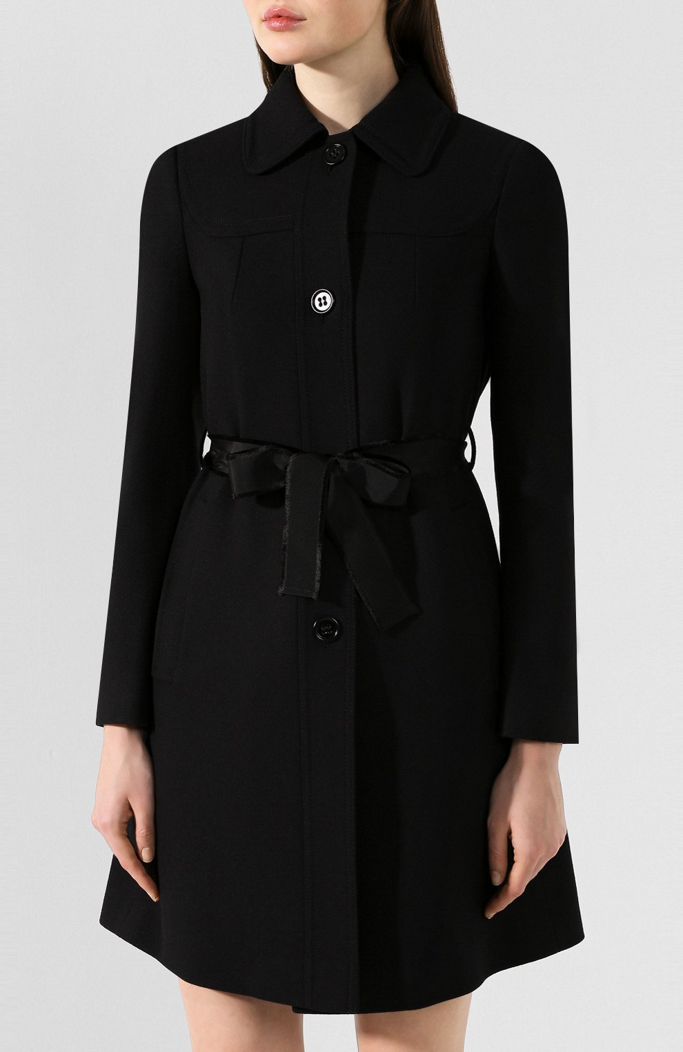 Пальто с поясом REDVALENTINO черного цвета по цене 62600 руб., арт. TR3CAB50/38S, фото 3 Пальто с поясом REDVALENTINO, арт. TR3CAB50/38S, фото 3