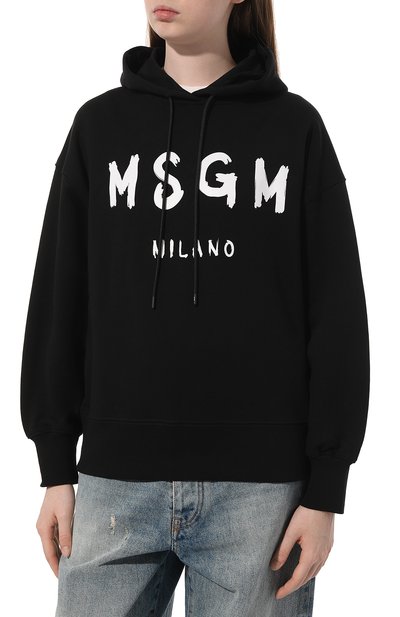 Хлопковое худи MSGM черного цвета по цене 18750 руб., арт. 2000MDM515 200000, фото 3 Хлопковое худи MSGM, арт. 2000MDM515 200000, фото 3