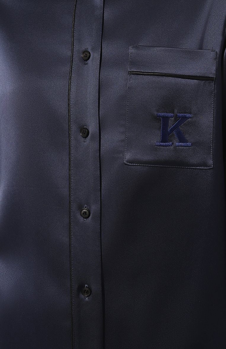 Женская атласная блузка KITON синего цвета, арт. D52446K04S46 | Фото 5 (Материал внешний: Синтетический материал; Длина (для топов): Удлиненные; Рукава: Длинные; Принт: Без принта; Женское Кросс-КТ: Блуза-одежда; Стили: Кэжуэл; Автоматизация ТО: Проставлено; Детали: Декор; Автоматизация состава: Проставлено)