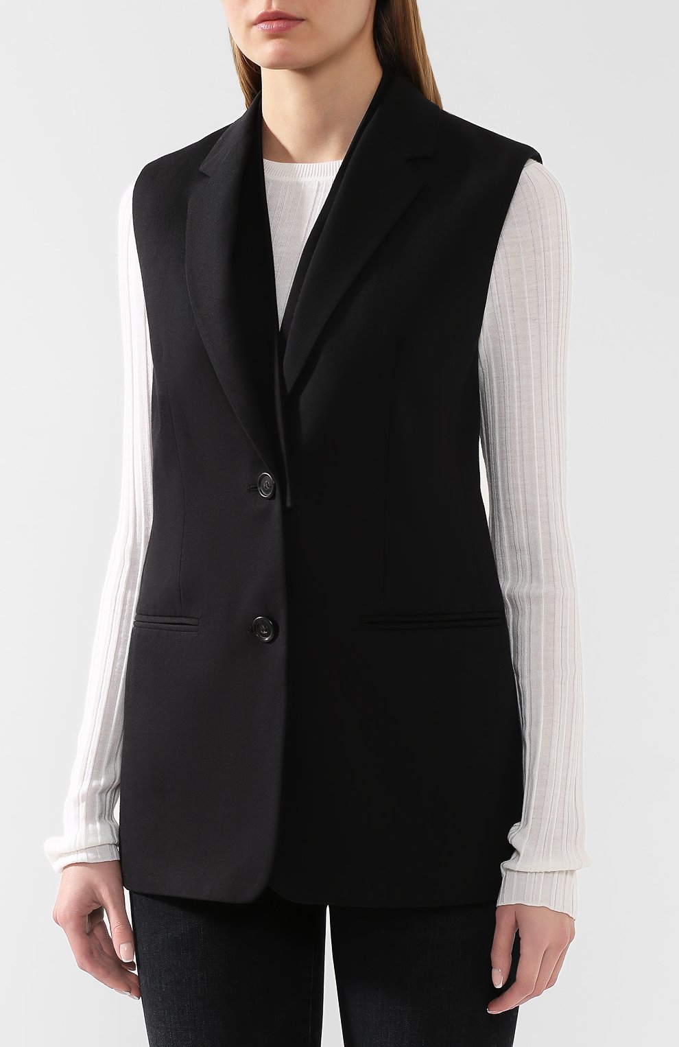 Жилет из смеси хлопка и льна HELMUT LANG черного цвета по цене 57000 руб., арт. J10HW103, фото 3 Жилет из смеси хлопка и льна HELMUT LANG, арт. J10HW103, фото 3
