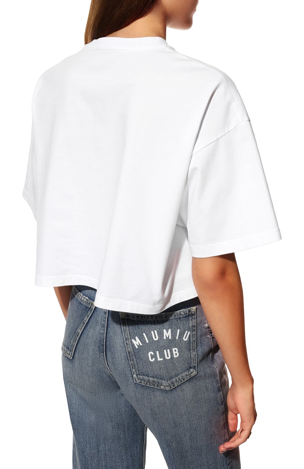 Хлопковая футболка MIU MIU белого цвета по цене 58000 руб., арт. MJN385-11AC-F0009, фото 4 Хлопковая футболка MIU MIU, арт. MJN385-11AC-F0009, фото 4