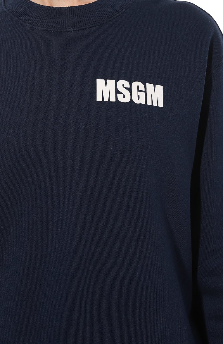 Женский хлопковый свитшот MSGM синего цвета, арт. 3641MDM95/247000 | Фото 5 (Рукава: Длинные; Длина (для топов): Стандартные; Материал сплава: Проставлено; Материал внешний: Хлопок; Стили: Спорт-шик; Драгоценные камни: Проставлено; Женское Кросс-КТ: Свитшот-одежда)