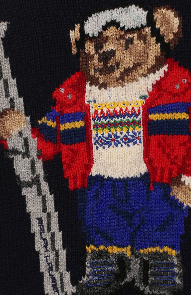 Детский свитер из смеси хлопка и шерсти POLO RALPH LAUREN синего цвета, арт. 321760323 | Фото 3 (Рукава: Длинные; Материал внешний: Хлопок; Статус проверки: Проверена категория, Проверено; Мальчики Кросс-КТ: Свитер-одежда; Тематический товар: Teddy Bear)