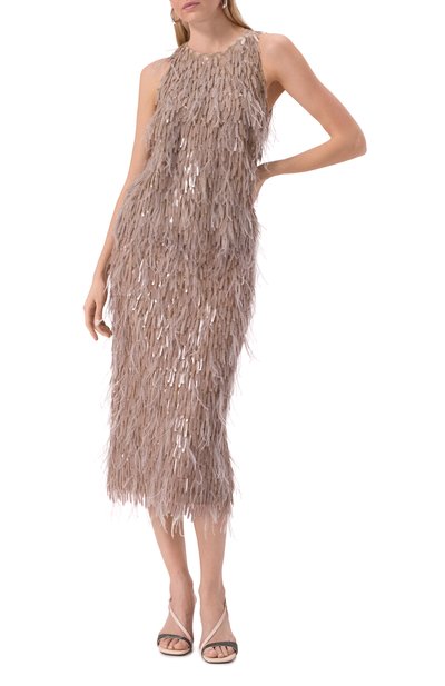 Шелковая юбка с отделкой перьями BRUNELLO CUCINELLI, арт. MF962G3723, фото 2