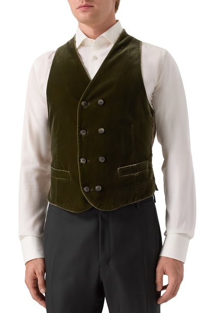 Бархатный жилет GIORGIO ARMANI хаки цвета по цене 111000 руб., арт. 0WGGK01T/T0025, фото 3 Бархатный жилет GIORGIO ARMANI, арт. 0WGGK01T/T0025, фото 3