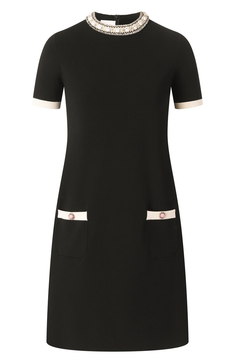 Женское платье из вискозы VALENTINO черного цвета, арт. 6B3KD13L96B | Фото 1 (Длина Ж (юбки, платья, шорты): Мини; Рукава: Короткие; Материал внешний: Вискоза; Случай: Повседневный; Кросс-КТ: Трикотаж; Женское Кросс-КТ: Платье-одежда; Стили: Ретро)