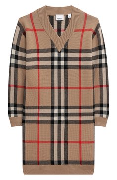 Детское шерстяное платье BURBERRY бежевого цвета, арт. 8072920 | Фото 1 (Материал внешний: Шерсть; Рукава: Длинные; Случай: Повседневный; Материал сплава: Проставлено; Драгоценные камни: Проставлено)