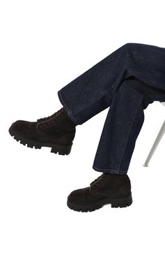Женские замшевые ботинки PREMIATA темно-коричневого цвета, арт. M6118/CAM0SCI0+F.D0 M0R0+M0NT0NE T M0R0 | Фото 3 (Подошва: Платформа; Каблук высота: Низкий; Женское Кросс-КТ: Военные ботинки; Материал сплава: Проставлено; Материал внутренний: Текстиль; Драгоценные камни: Проставлено; Материал внешний: Замша)