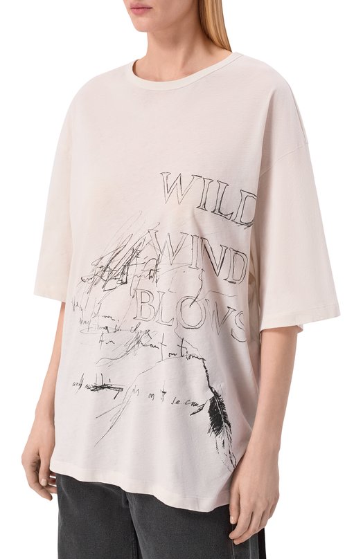 Хлопковая футболка Ann Demeulemeester B0013838/FA206 Кремовый  B0013838/FA206 Фото 3
