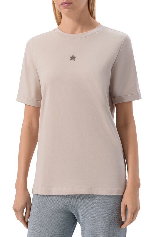 Хлопковая футболка Lorena Antoniazzi TS24/9999 Бежевый  TS24/9999 Фото 3