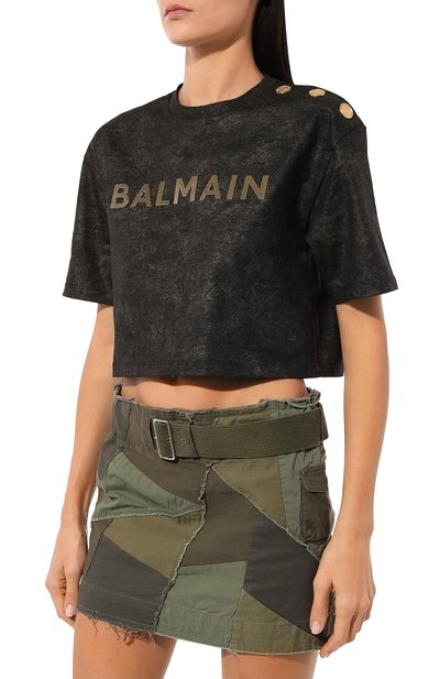 Хлопковая футболка BALMAIN черного цвета по цене 69400 руб., арт. AF1EE024BC20, фото 3 Хлопковая футболка BALMAIN, арт. AF1EE024BC20, фото 3