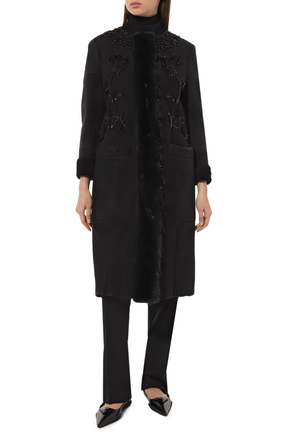 Пальто с отделкой из меха норки PRADA, арт. 56736-1MIV-F0002, фото 3