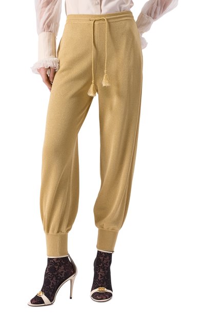 Джоггеры из вискозы VALENTINO золотого цвета по цене 329000 руб., арт. 6B3KF02D95G, фото 3 Джоггеры из вискозы VALENTINO, арт. 6B3KF02D95G, фото 3