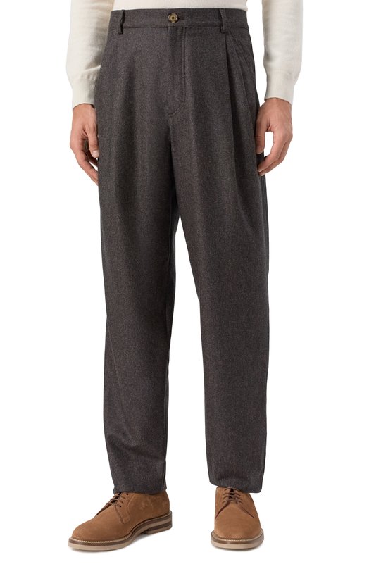 Шерстяные брюки Brunello Cucinelli M038PS2480 Коричневый  M038PS2480 Фото 3