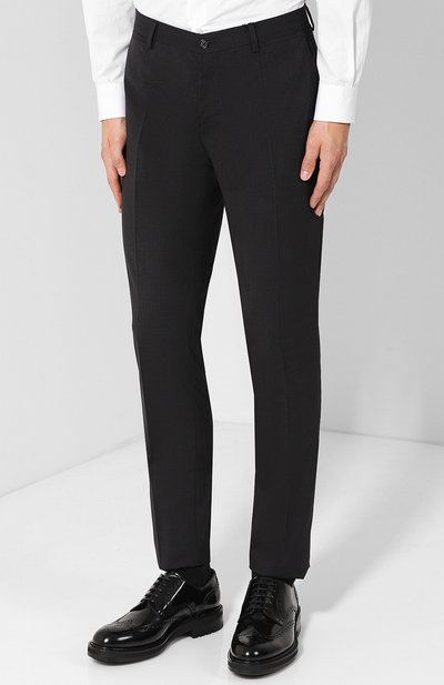 Шерстяные брюки прямого кроя DOLCE & GABBANA темно-серого цвета по цене 51650 руб., арт. GY5WMT/FUBEC, фото 3 Шерстяные брюки прямого кроя DOLCE & GABBANA, арт. GY5WMT/FUBEC, фото 3