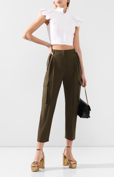Хлопковые брюки ALEXANDER MCQUEEN хаки цвета по цене 107000 руб., арт. 606266/QFAAE, фото 2 Хлопковые брюки ALEXANDER MCQUEEN, арт. 606266/QFAAE, фото 2
