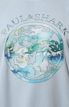 Мужской хлопковый свитшот PAUL&SHARK светло-голубого цвета, арт. 24411943/3XL-6XL | Фото 5 (Рукава: Длинные; Принт: С принтом; Длина (для топов): Удлиненные; Мужское Кросс-КТ: свитшот-одежда; Материал сплава: Проставлено; Материал внешний: Хлопок; Драгоценные камни: Проставлено; Стили: Кэжуэл)