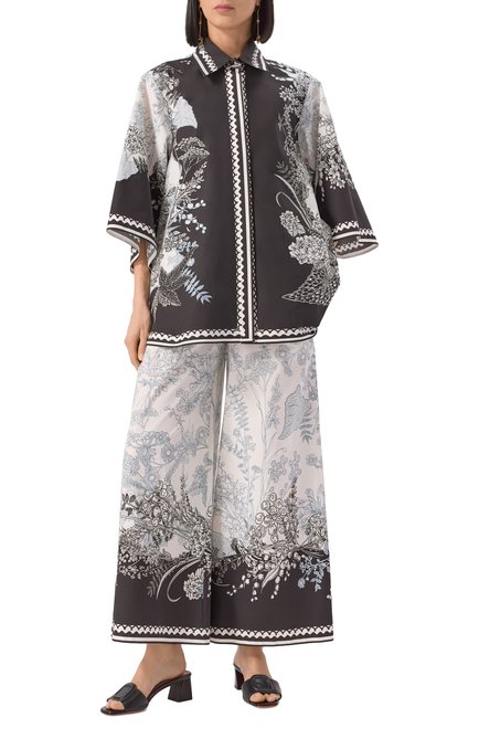 Женские хлопковые брюки ELIE SAAB черно-белого цвета, арт. P0078 | Фото 2 (Материал внешний: Хлопок; Длина (брюки, джинсы): Стандартные; Материал сплава: Проставлено; Драгоценные камни: Проставлено)