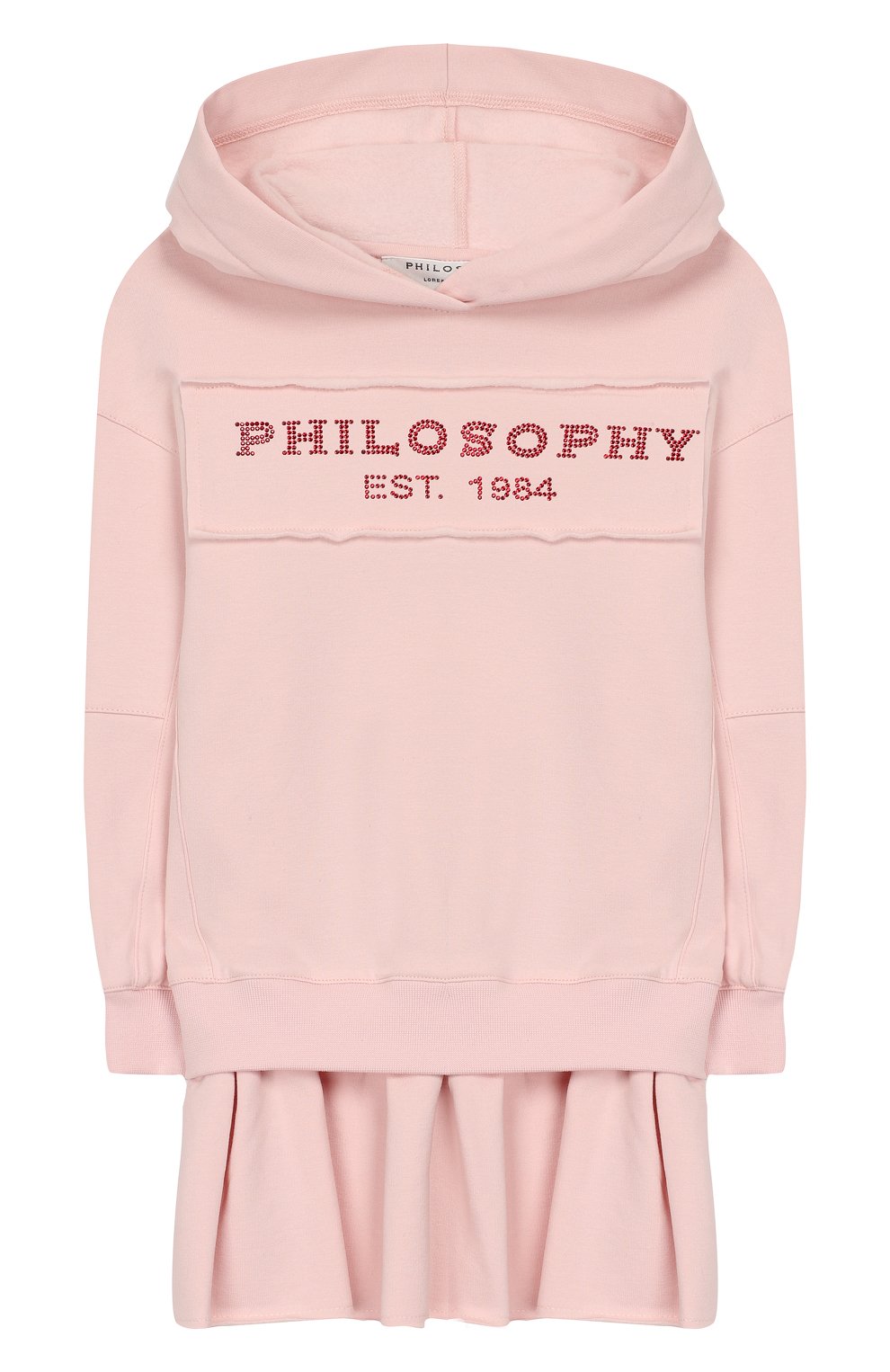 Хлопковое платье с капюшоном PHILOSOPHY DI LORENZO SERAFINI KIDS светло-розового цвета по цене 15900 руб., арт. PJAB30/FE147/UH001/XXS-XS, фото 1 Хлопковое платье с капюшоном PHILOSOPHY DI LORENZO SERAFINI KIDS, арт. PJAB30/FE147/UH001/XXS-XS, фото 1