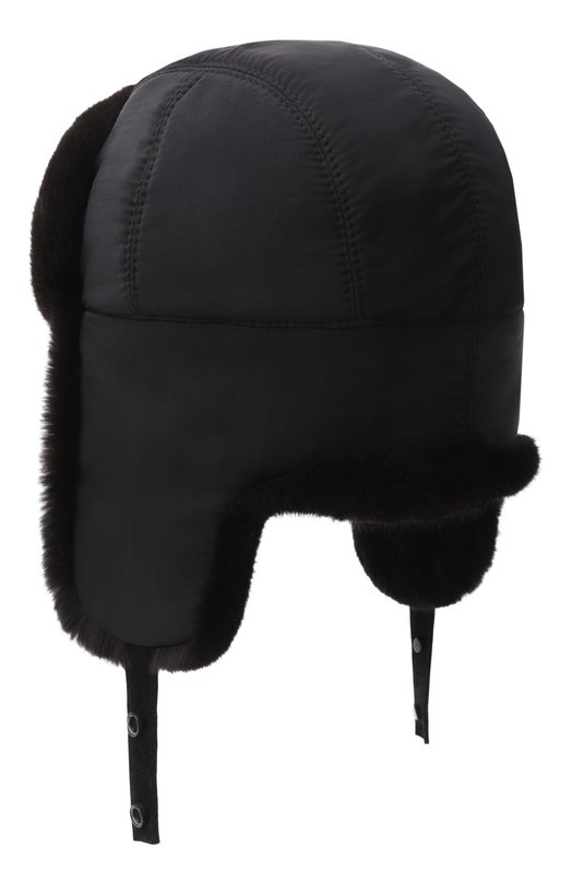 Кашемировая шапка-ушанка с мехом норки MVST MH-17 BLACK FABRIC + MINK Чёрный  MH-17 BLACK FABRIC + MINK Фото 2