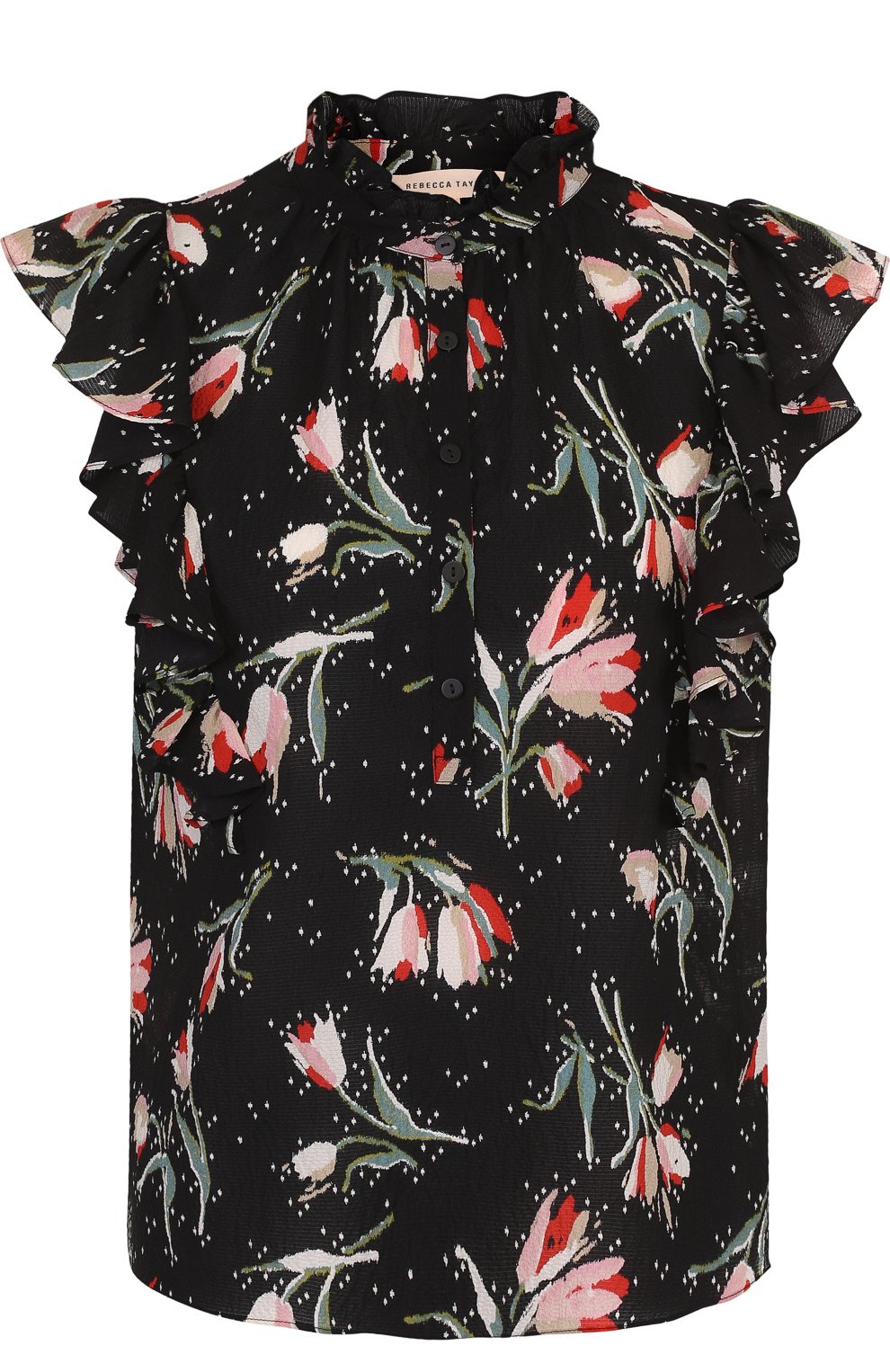 Шелковый топ с воротником-стойкой и оборками REBECCA TAYLOR, арт. 118930B621, фото 1