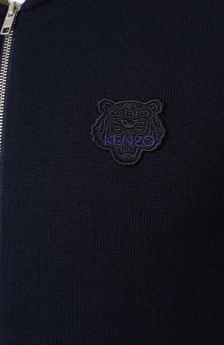 Мужской шерстяной кардиган KENZO темно-синего цвета, арт. F965CA1023AB | Фото 5 (Длина (для топов): Стандартные; Рукава: Длинные; Материал внешний: Шерсть; Статус проверки: Проверено, Проверена категория; Стили: Кэжуэл; Мужско�е Кросс-КТ: Кардиган-одежда)