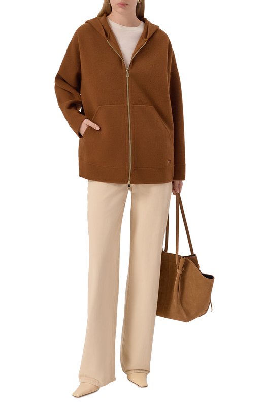 Полупальто из шерсти и кашемира Max Mara ETUANIA Коричневый  ETUANIA Фото 2