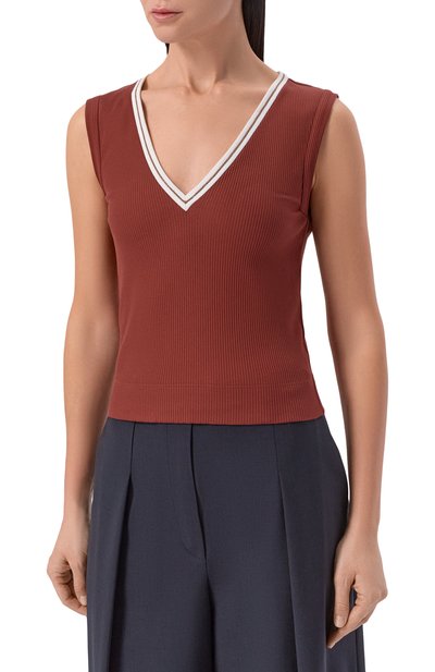 Хлопковый топ BRUNELLO CUCINELLI коричневого цвета по цене 87300 руб., арт. MG902D0302, фото 3 Хлопковый топ BRUNELLO CUCINELLI, арт. MG902D0302, фото 3