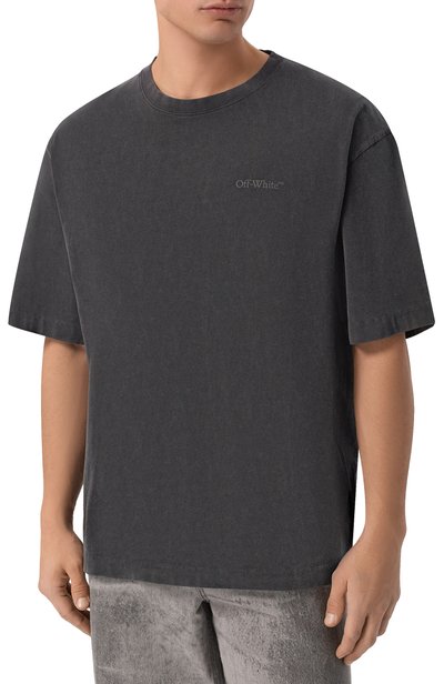 Хлопковая футболка OFF-WHITE темно-серого цвета по цене 51300 руб., арт. 0MAA120F26JER00W0, фото 3 Хлопковая футболка OFF-WHITE, арт. 0MAA120F26JER00W0, фото 3