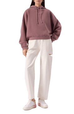 Женский хлопковое худи ACNE STUDIOS сиреневого цвета, арт. FN-UX-SWEA000019/CI0138 | Фото 2 (Драгоценные камни: Проставлено; Материал сплава: Проставлено; Рукава: Длинные; Длина (для топов): Стандартные; Стили: Кэжуэл; Женское Кросс-КТ: Худи-одежда; Материал внешний: Хлопок)