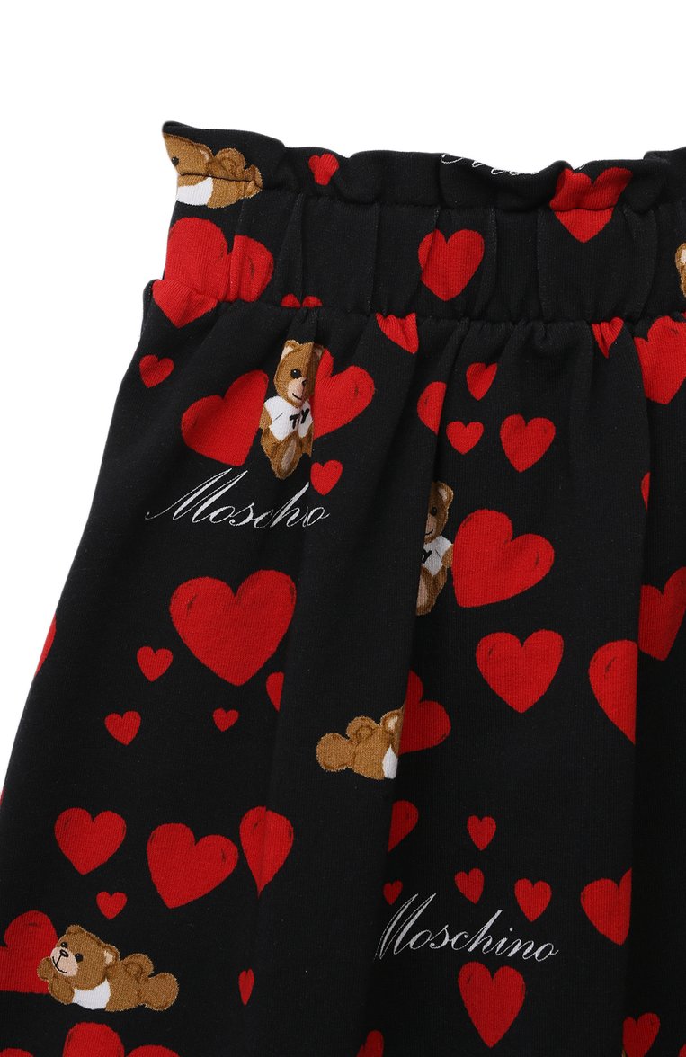 Детская хлопковая юбка MOSCHINO черного цвета, арт. HDJ02P/LDBB0/4A-8A | Фото 3 (Материал сплава: Проставлено; Нос: Не проставлено; Материал внешний: Хлопок)