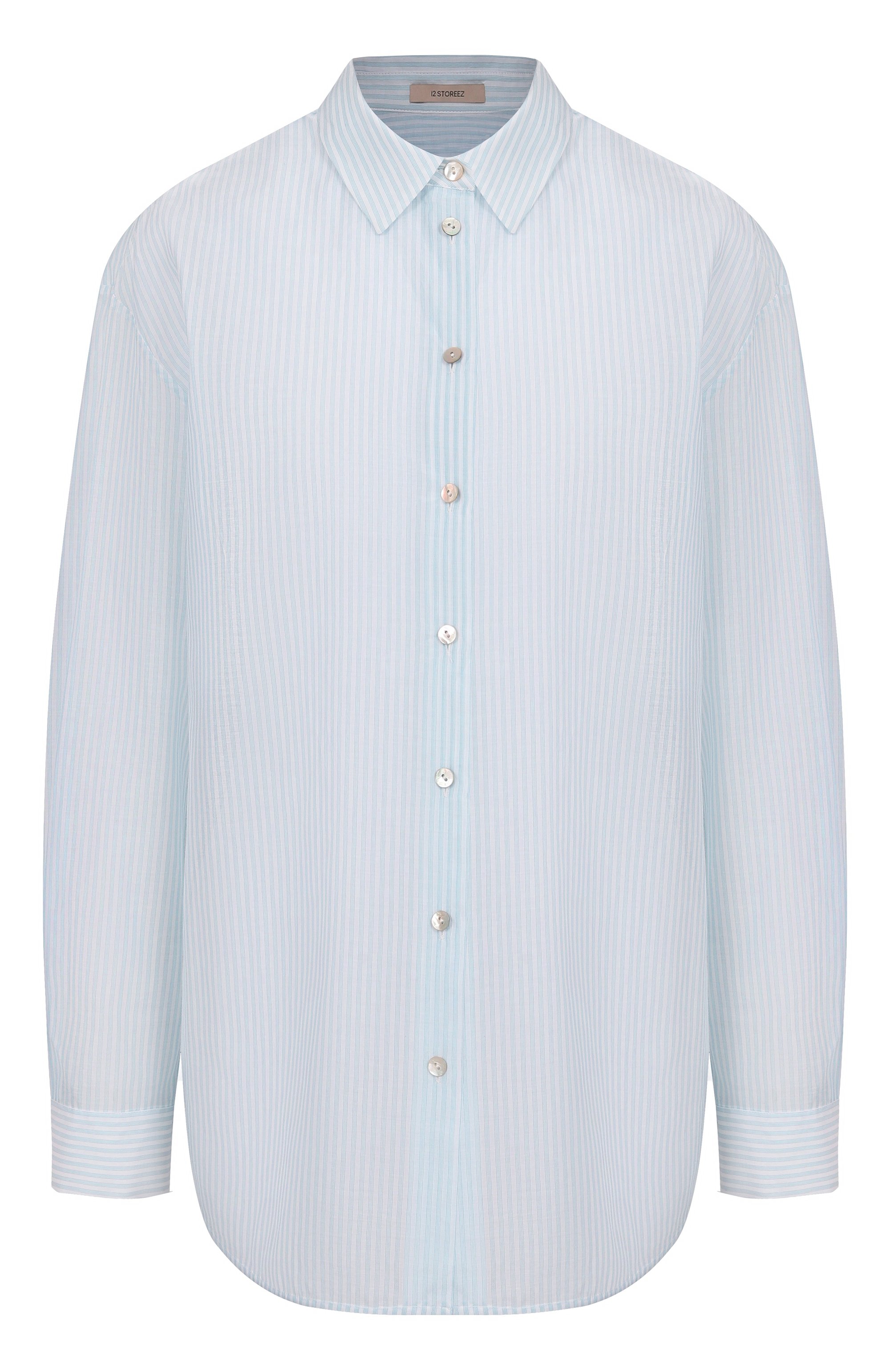 Рубашка из хлопка и шелка 12 STOREEZ голубого цвета по цене 16000 руб., арт. 132624, фото 1 Рубашка из хлопка и шелка 12 STOREEZ, арт. 132624, фото 1