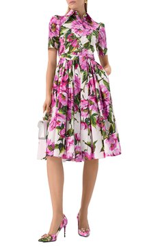 Женское хлопковое платье DOLCE & GABBANA розового цвета, арт. F6AGMT/HS5S3 | Фото 2 (Длина Ж (юбки, платья, шорты): Миди; Драгоценные камни: Проставлено; Материал сплава: Проставлено; Случай: Повседневный; Рукава: Короткие; Стили: Романтичный; Женское Кросс-КТ: Платье-одежда; Материал внешний: Хлопок)