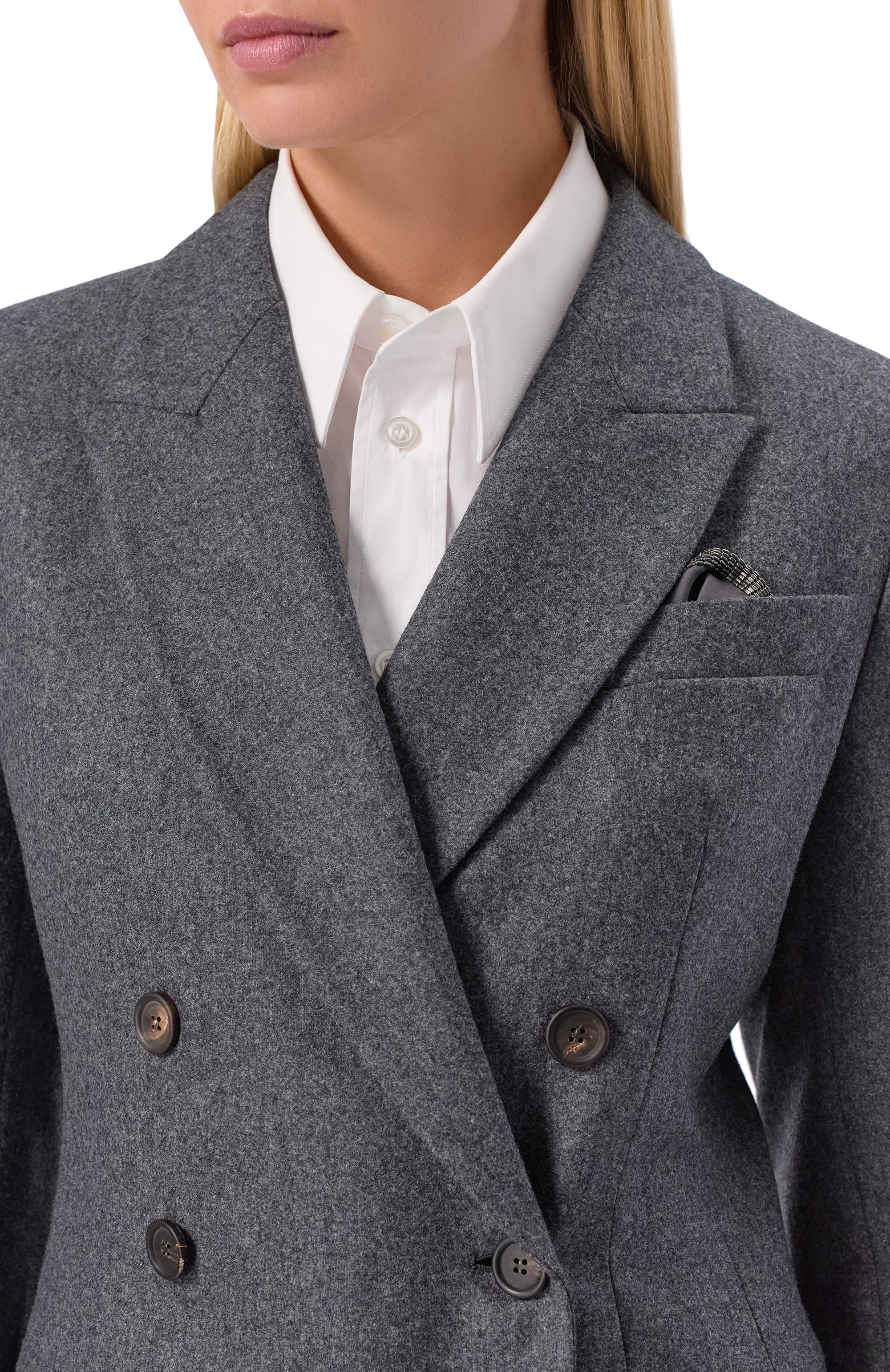 Шерстяное платье BRUNELLO CUCINELLI серого цвета по цене 499500 руб., арт. M038PA5427, фото 5 Шерстяное платье BRUNELLO CUCINELLI, арт. M038PA5427, фото 5