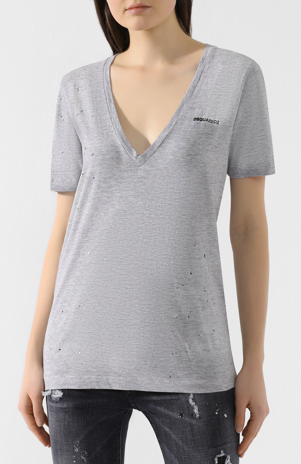 Хлопковая футболка DSQUARED2 серого цвета по цене 14850 руб., арт. S75GC0862/S22146, фото 3 Хлопковая футболка DSQUARED2, арт. S75GC0862/S22146, фото 3