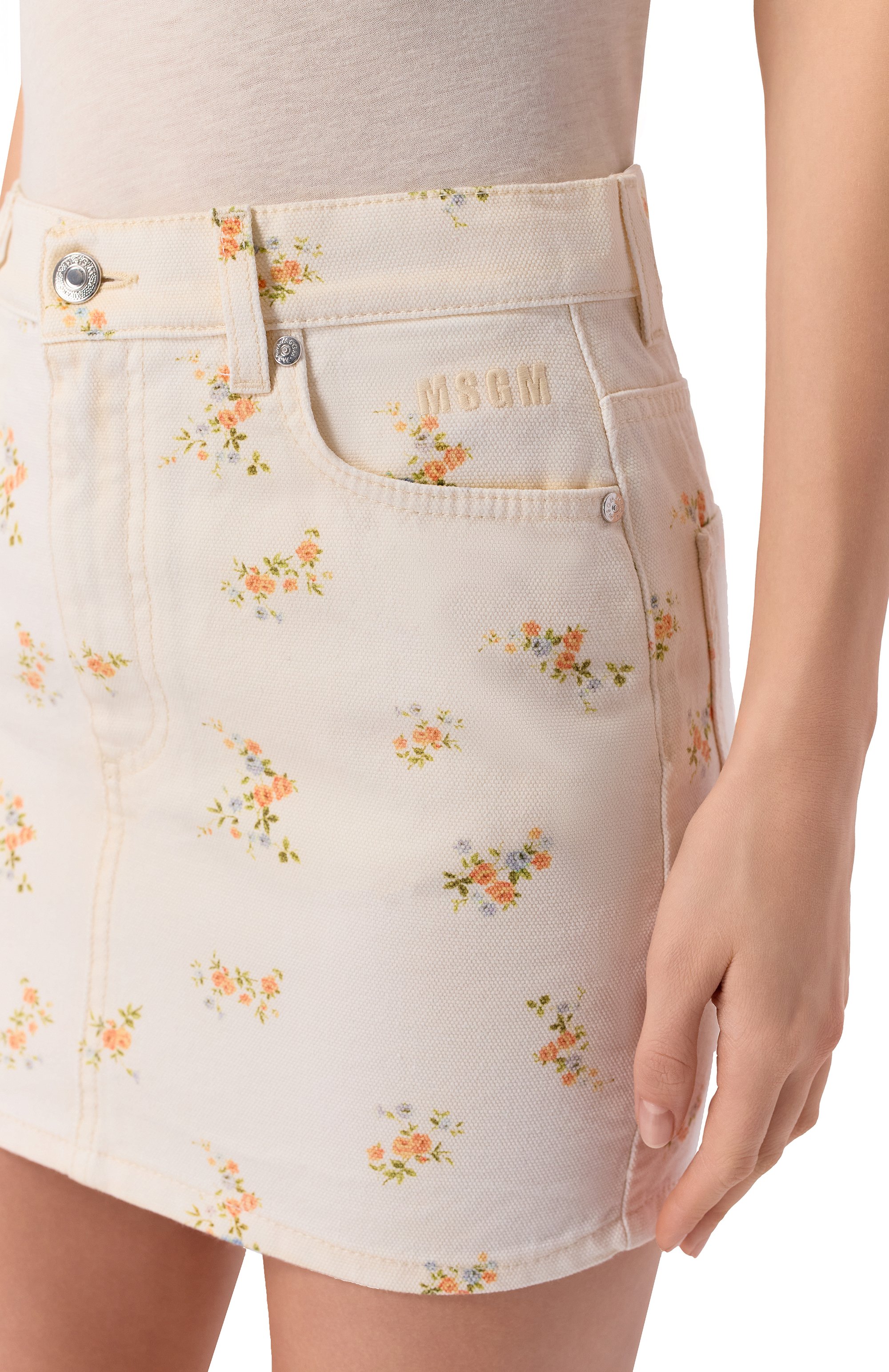 Джинсовая юбка MSGM кремового цвета по цене 34700 руб., арт. 4041MDD234L/267277, фото 5 Джинсовая юбка MSGM, арт. 4041MDD234L/267277, фото 5