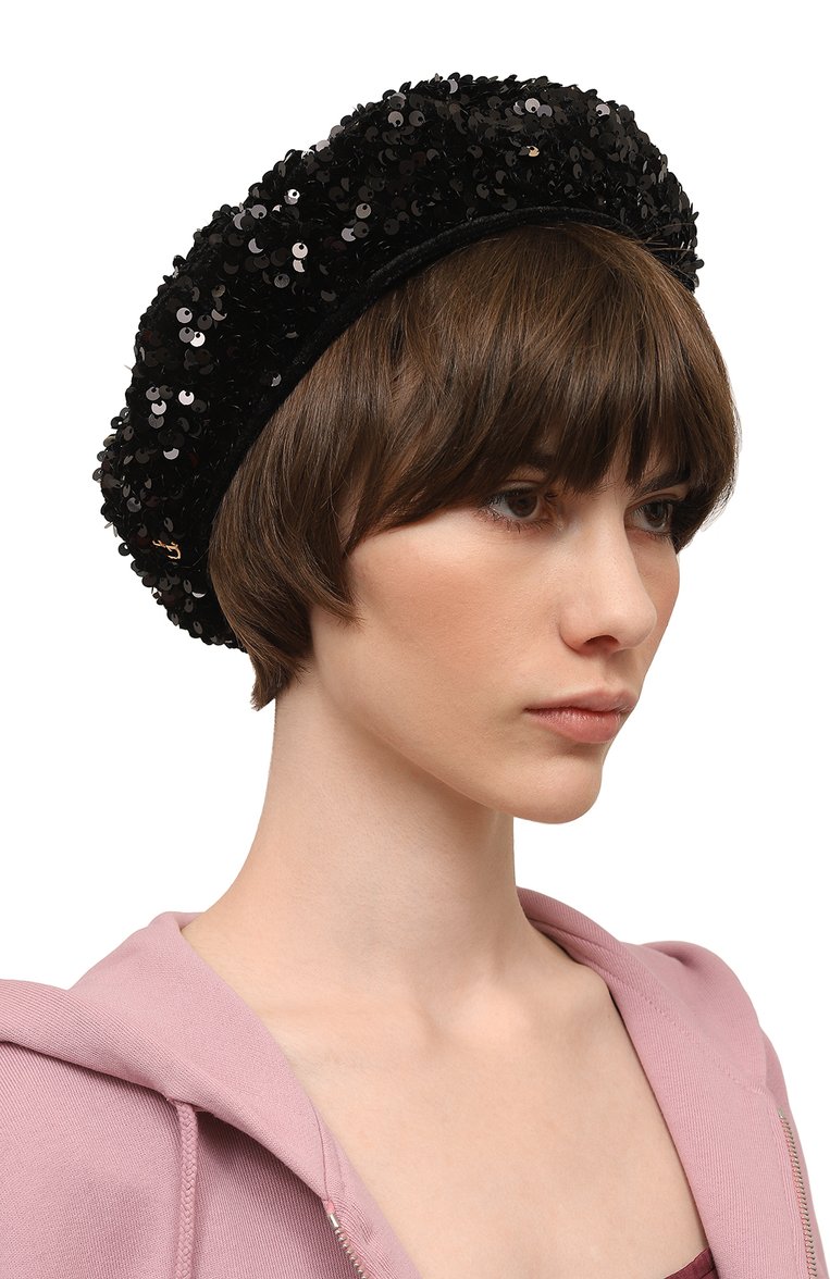 Женский берет с пайетками GIORGIO ARMANI черного цвета, арт. 797123/4R501 | Фото 2 (Нос: Не проставлено; Материал: Текстиль, Синтетический материал)